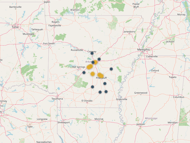 Map of Arkansas showing Legend Electric service areas