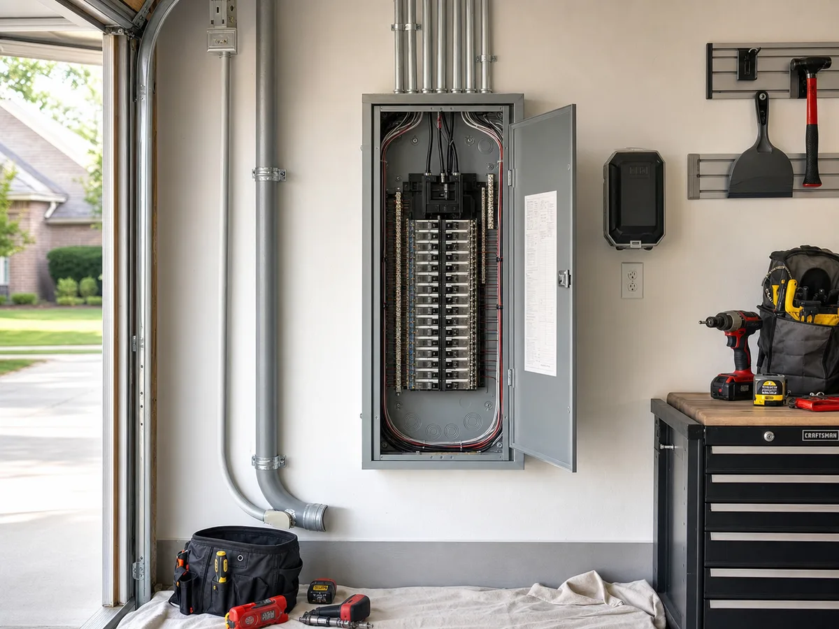 Neatly installed residential electrical panel in a finished utility space